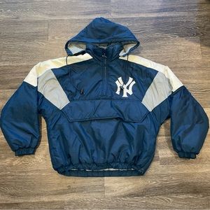 Vintage 90's New York Yankees MLB Chalkline Pullover Puffer Jacket Sz M 1/4 Zip